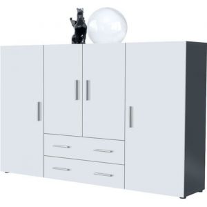 Vladon Buffet haut Nora meuble avec 8 compartiments et 2 tiroirs, caisson en Anthracite mat, façades en Blanc mat