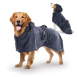 FLUFFINO Peignoir pour Chien Bleu foncé Taille L | Doux, Absorbant, Lavable, séchage Rapide | Serviette pour Animaux de Compagnie + Fermeture Velcro | Serviette de Bain pour Grands Chiens |