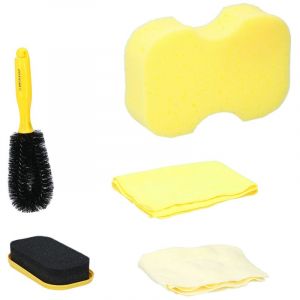 Dunlop Car cleaning set 5-piece - éponge de nettoyage - vanille à faire briller le tableau de bord - chiffon en microfibre - chamois - brosse à jantes
