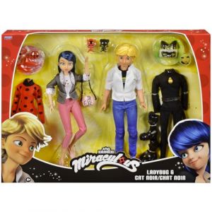 Bandai Miraculous - Pack 2 Poup&eacute;es Marinette et Adrien avec 2 Tenues Ladybug Chat Noir, Accessoires - Coffret Miraculous 2 Figurines 26cm Id&eacute;e Cadeau pour Enfant - Jouet Enfant 4 Ans et + - P50359