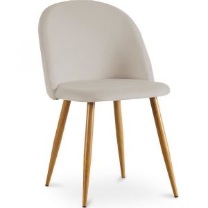 Chaise de salle à manger - Tapissée de velours - Style scandinave - Evelyne Beige - Métal finition effet bois, Bois, Velours - Beige