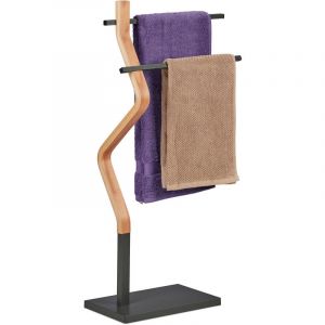 Relaxdays Porte-Serviettes au Design Original, 2 Barres en métal, Acier et MDF, HLP : 85x43,5x20 cm, Nature et Gris