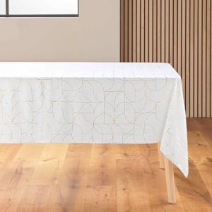 Douceur d'Int&eacute;rieur, Nappe Rectangle (140 x 240 cm) Louxor Blanc/Or, Microfibre Imprim&eacute;e