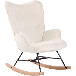 CLP Chaise à Bascule Sanka en Velours avec Support en Métal et Patins en Bois [Crème]