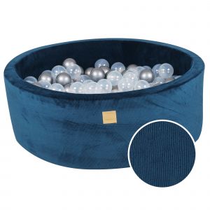 Ronde Piscine 90x30cm, Côtelé, Bleu Marine: Transparent/Argent