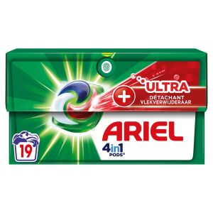 Ariel 4in1 PODS, Lessive Liquide En Capsules 19 Lavages, +Ultra Détachant, Élimine Les Taches Incrustées À Basse Température, Même Après 7 Jours