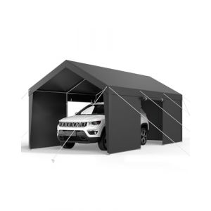VEVOR Tente Garage, 3,05 x 6,09 m, Carport Abri de Voiture Ext&eacute;rieur avec Parois Lat&eacute;rales Amovibles et Portes, R&eacute;sistant aux UV et &agrave; l'eau, Protection Toutes Saisons pour Automobile et Bateau, Gris