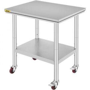 Image de Mophorn Table de Travail Cuisine 76x60x86cm,Table de Travail Inox avec Roulettes et Freins,Capacité de Charge 300 kg pour Préparation des Aliments aux Restaurant/Cliniques