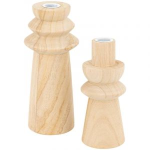 Atmosphera Lot de bougeoirs Uma beiges - 10.5x23.5 cm