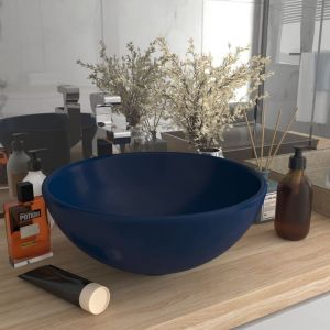 VidaXL Lavabo rond de luxe de salle Bleu foncé mat 32,5x14cm Céramique