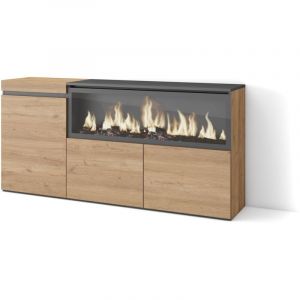 Image de Buffet salon et cuisine, 160, 3 Portes, Chemin&eacute;e &eacute;lectrique XXL, Beige, RF3291