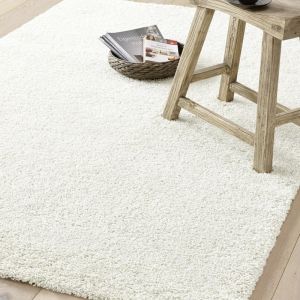 Unamourdetapis Tapis shaggy 80x150 blanc tiss&eacute; rectangle motif uni amore 1