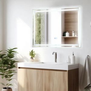 COSTWAY 80 x 60 cm Miroir de Salle de Bain, 3000-6000k - 3 Couleurs, Fonction Mémoire, Interrupteur Tactile, Fonction Antibuée