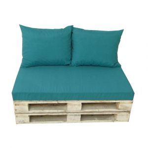 Image de Jardin prive Lot de 2 Coussins + 1 Matelas Banquette pour Palette Coloris Bleu Canard