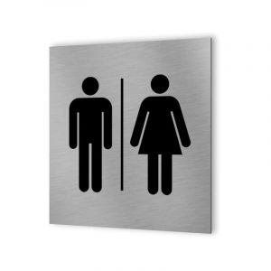 Image de Pictogramme WC format 20 cm x 20 cm en Dibond Aluminium brossé - Modèle toilettes Homme / Femme