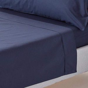 Homescapes - Drap plat uni 100% coton &eacute;gyptien 200 fils Bleu marine 178 x 255 cm - Bleu marine