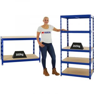 Proregal-regale Günstig Kaufen - Mega Deal 1x Étagère charge lourde tiger & 1x Etabli tiger 300kg par niveau Bleu Étagère de garage, de cave, etabli