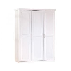 M&S Armoire 3 portes 140x55x190 cm en pin massif laqué blanc