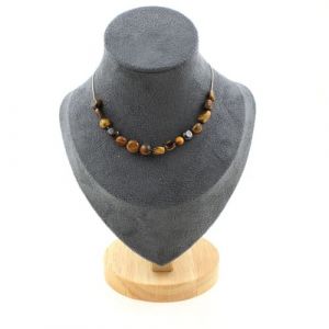Collier 15 perles Oeil de Tigre d'Afrique du Sud chaîne inox - A Bijoux
