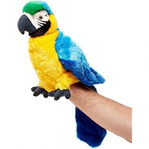 Uni-Toys - Marionnette Perroquet à tête pivotante - 26 cm (Hauteur) - Oiseau - Peluche, Doudou, Bleu/Jaune
