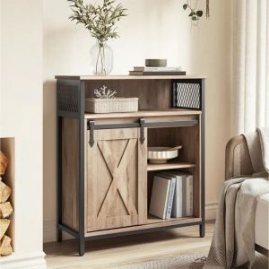 Buffet meuble de rangement acier effet bois marron boisé