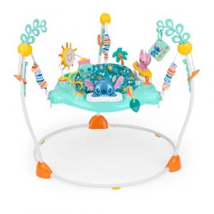 Bright Starts Jumperoo Bébé Sauteur d'Activités Disney Stitch Little Ohana, Jouets Interactifs, Lumières et Musiques avec Stitch, Angel et Scrump, 6-12 Mois (Bleu)