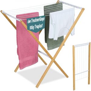 Relaxdays Étendoir à Linge, Pliable, spacieux, Bambou et métal, H x L x P : 77 x 79 x 49 cm, Nature et Blanc