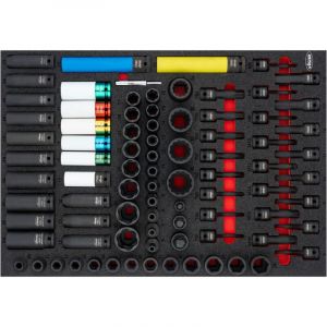 Vigor Jeu de douilles pour tournevis &agrave; choc V6811, 80 pi&egrave;ces, diff&eacute;rentes longueurs et tailles, double six pans, six pans, multi-dents profil XZN, profil Torx