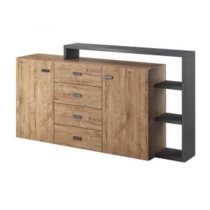 Buffet 2 portes 4 tiroirs Ilyes Bois et Gris
