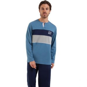Athena Pyjama long homme Chic bleu en coton