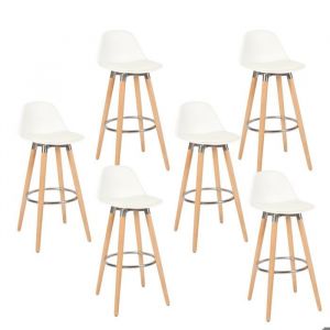 Box and beyond Lot de 6 tabourets blanc pieds en bois naturel 39,5x44x91cm