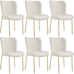 TecTake Lot de 6 chaises de salle à manger rembourrées, avec un tissu bouclette doux forme ergonomique avec un haut dossier