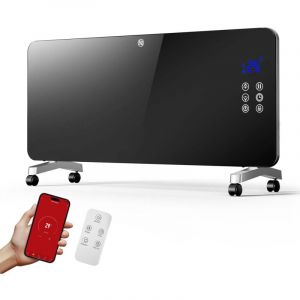 wiltec Panneau chauffant Radiateur rayonnant électrique Verre trempé Noir 2000W Thermostat réglable Wi-Fi IP24 led Minuterie 24h 7,4 kg