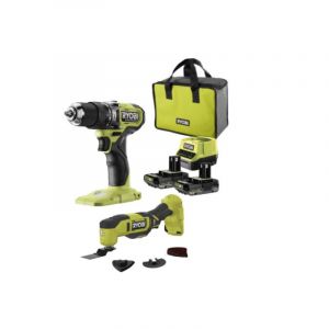 Ryobi Perceuse-visseuse ? percussion 18V One+ Brushless - 2 Batteries 2,0Ah - Chargeur - Multitool offert