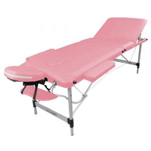 Table de massage pliante 3 zones en aluminium + Accessoires et housse de transport - Rose pastel - Vivezen