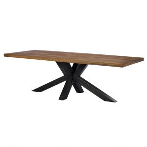 Table à manger 8 personnes pied mikado en chêne massif brun L200cm