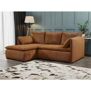 Canap&eacute; d'angle velours 4 places terracotta