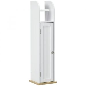 Support papier toilette - armoire pour papier toilette - porte, 2 étagères, sortie papier blanc bois clair