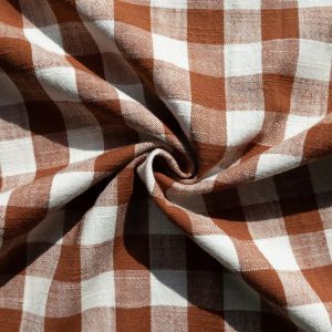 Toile coton flammé vichy XL terracotta - Mondial Tissus