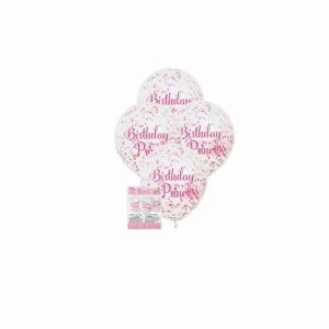 Ballon latex Birthday Princess confettis rose et dor&eacute; Taille Unique