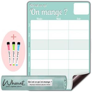 Tableau Blanc Flexible Magnetique Frigo pour Menu & Repas de la semaine - QU'EST-CE QU'ON MANGE ? - Planificateur Familial hebdo - Whinat