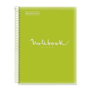 Miquelrius Cahier A4 Carnet Emotions, 80 Feuilles 90 g/m&sup2;, Sey&egrave;s lign&eacute;, Bordure 1 couleur, Spirale microperfor&eacute;e, Couverture polypropyl&egrave;ne, Perforation 4 trous, Vert citron