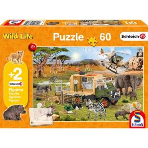 Schmidt Puzzle 60 pièces avec 2 figurines Schleich : Sauvetage d'animaux aventureux - Mixte