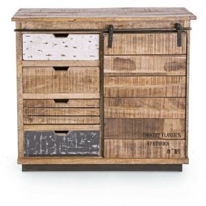 Image de Hellin Buffet bas en bois de manguier et métal 1 porte coulissante 4 tiroirs