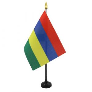 AZ FLAG - Mini Drapeau Maurice De Table - 15x10 cm - Drapeau Mauricien De Bureau 100% Polyester Avec Hampe Pointe Dorée