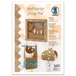 Ursus 61964699F Lot de 10 feuilles de carton kraft au design Mix Format A4 250 g/m&sup2; Imprim&eacute; d'un seul c&ocirc;t&eacute; pour bricoler et cr&eacute;er des cartes, des enveloppes, des &eacute;tiquettes, des pendentifs Marron/blanc