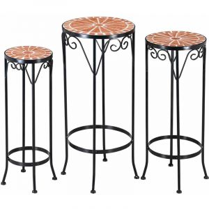 Deuba Lot de 3 Tables gu&eacute;ridons en mosaique Hauteur Jusque 70 cm
