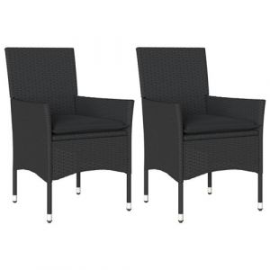 2 Chaises de jardin vidaXL avec coussins noir résine tressée