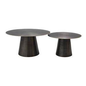 NICKO - Lot de 2 Tables Acier Finition Nickel Antique Bordure Dorée - Altobuy