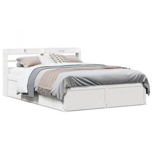 VidaXL Cadre de lit avec tête de lit blanc 120x190 cm bois pin massif, meuble de chambre à coucher, sommier, lit en bois, 3307102
